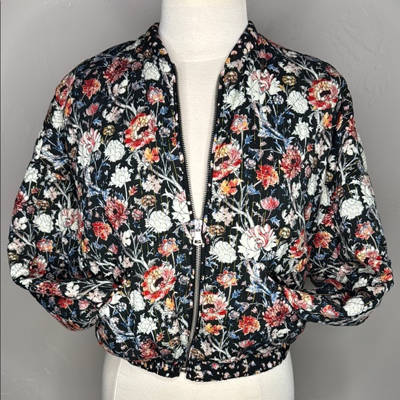 Zara Jackets & Blazers - ZARA Floral Bomber Jacket with Relaxed Silhouette and Cropped Length Medium